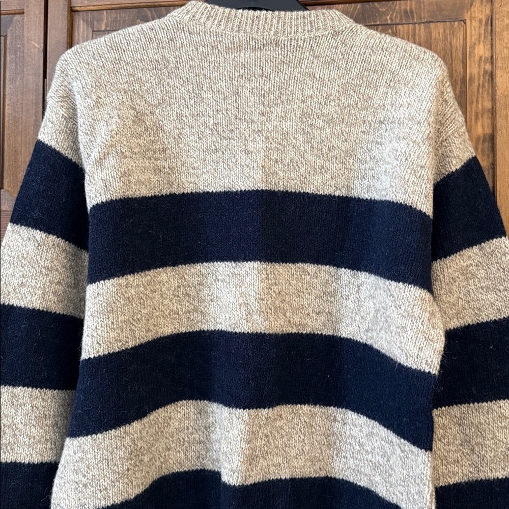 L.L. Bean True Vintage 80’s Ragg Wool Rugby Stripe Sweater Tan Navy Men’s XL - Picture 13 of 13